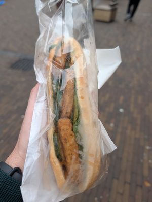 Spicy chicken banh mi at Vegan Bahn Mi in England