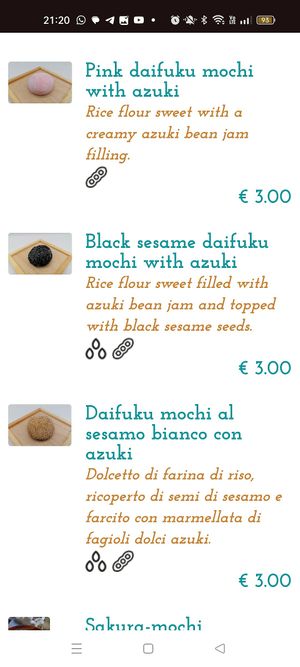 Menu Mochi at Ikiya in Veneto