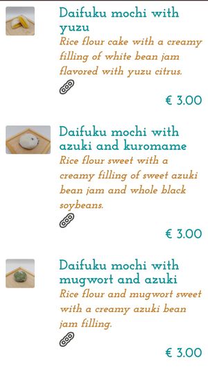 Menu Mochi at Ikiya in Veneto