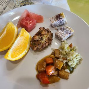 The rice is so good. The taro dessert has 3 layers taro, pumpkin and sweet potato? Fritter yummy at Happy Lotus Veggie Restaurant in Calgary