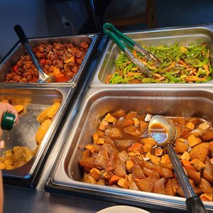 The sweet n sour chewy gluten is so good at Happy Lotus Veggie Restaurant in Calgary