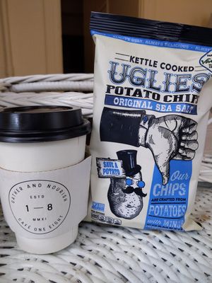 Sandwich comes with chips or fruit. Carmel latte with almond 6 at Cafe One Eight in Lancaster