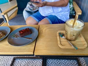 had the most amazing vegan iced oat latte with salted caramel and ice cream!! & then had vegan cakes  at Power Plant Cafe in Plymouth