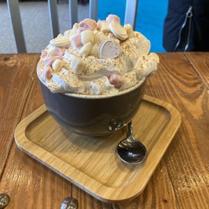 Oat milk hot chocolate   at Power Plant Cafe in Plymouth