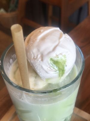 Iced summer matcha   at Power Plant Cafe in Plymouth