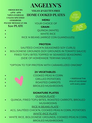 The Menu  at Angelyn's Home Cooked Plates in Rochester