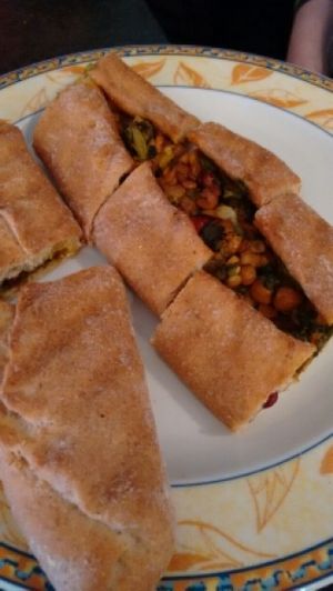 lentil and chickpea filled bread at Kiez Vegan - Kortestrasse in Berlin