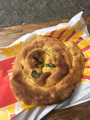 Spinach potato shell  at Kiez Vegan - Kortestrasse in Berlin