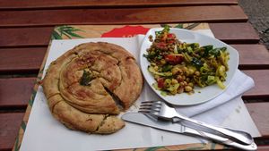 Börek and three salads at Kiez Vegan - Kortestrasse in Berlin