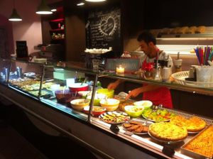 the owner hard at work :-) at Kiez Vegan - Kortestrasse in Berlin