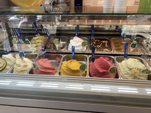 Vegan ice cream marked with green label at Leggenda - Rothschild in Tel Aviv