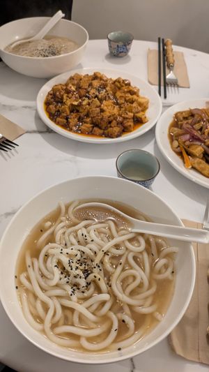 Udon + shared tofu dishes at Peony Café in England