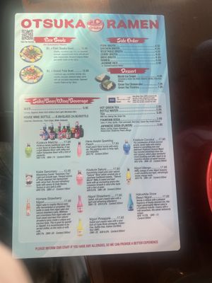 Menu  at Otsuka Ramen in Tampa