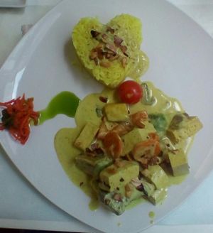 Delicious tofu curry from Malak - happiness on a plate! :-) at Malak in Santiago De Compostela