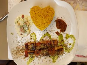 Tofu skewers, August 2017 at Malak in Santiago De Compostela