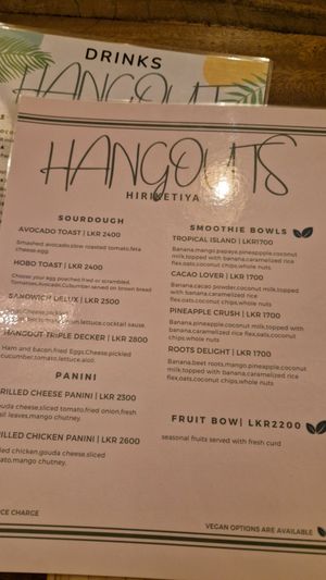 The marked dishes can be made vegan at The Hangout - Hiriketiya in Southern Province