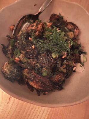 Crispy brussel sprouts (vegan modified)  at Goosefeather in Tarrytown