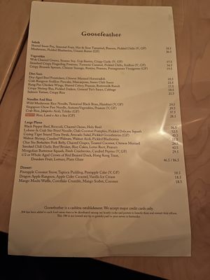 Menu  at Goosefeather in Tarrytown