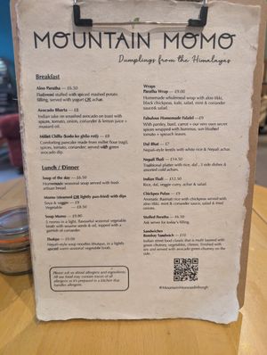 Menu - all vegan at Mountain Momo in Edinburgh