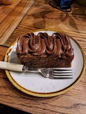 Banana walnut chocolate cake at Mountain Momo in Edinburgh