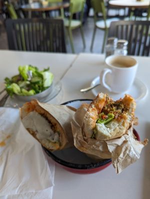 Vegan Bourghul Falafel and Shakshula sandwich at The Streets - Ibn Gabirol in Tel Aviv