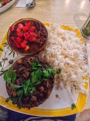 Uzbek dish and spicy black bean dish. Yummi! at Caffe Kaymak in Tel Aviv