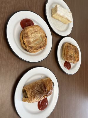 Slice pies and a roll   at Cherry Darlings Bakehouse in Adelaide