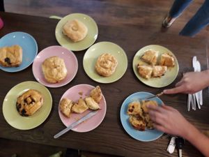 8 pies for 4 happy Melbourne vegans! Photo by Bass.  at Cherry Darlings Bakehouse in Adelaide