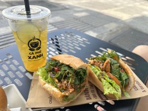 Banh mi and drink  at Bánh Mì XANH - Bánh Mì Chay in Thanh Pho Ho Chi Minh