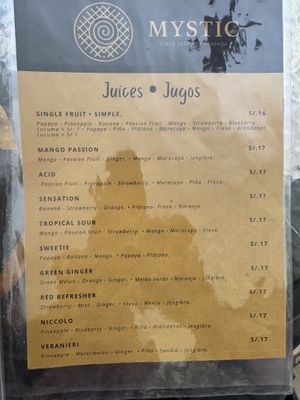 Menu  at Mystic by Prasada Pisac in Cuzco