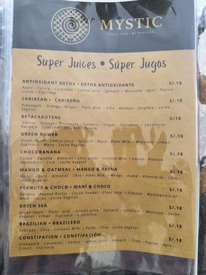 Menu  at Mystic by Prasada Pisac in Cuzco