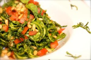 raw Zuccini pasta  at GustOrganics in New York City