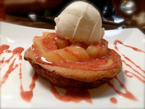 pear apple puddin with vegan coconut ice cream  at GustOrganics in New York City