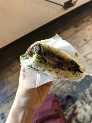 Rice sandwich with sautéed eggplant 👌 at Hibino Cafe AGT in Sapporo