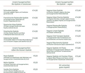 Vegan options clearly marked  at Pia's Wohlleben – Hausgemachte Bio-Spätzle: klassisch, vegan & mehr in Wien