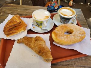 Coffee, donuts and crossaint at Caffe Trastevere in Rome
