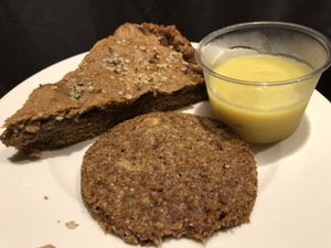 prune cake, pudding and sugarfree cookie at InFusion in Genoa