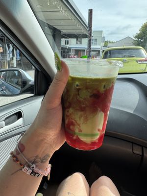 iced oat strawberry matchaa  at Avodi Vegetarian & Cafe in Auckland