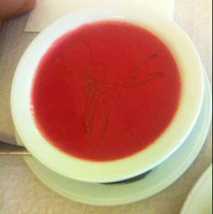 crema de remolacha y puerros. beet and leek creme. at L'Union in Leon
