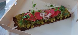 Pea sourdough toast  at Experimental station rainbow 12 in Bansko