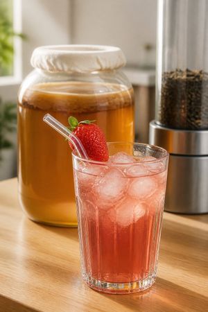 Home brew kombucha with 🍓🍓🍓 at Experimental station rainbow 12 in Bansko