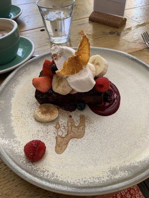 Toasted banana bread with cashew cream, maple syrup and fruit  at Southsea Coffee - Osborne Rd in Portsmouth