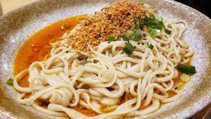 Sichuan dan dan noodles, made vegan ($14). Not that memorable. Noodles stick together. at Meet up noodle - 碰个面 in Minneapolis