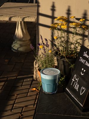 Blue Pea Lavender Macadamia Latte at Fika in Victoria
