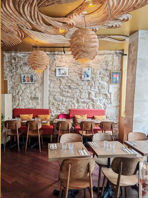 Inside seat at Les Amants Verts in Paris