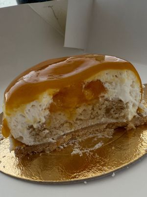 Tropical entremet - coconut, passion fruit and mango at Maria Quitéria Confeitaria Vegana in São Paulo