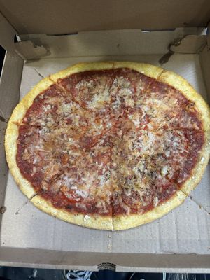 Two vegan cheeses w garlic n basil margarita style pizza !   at Nina's 5 Star Veggie Pizza in Scranton