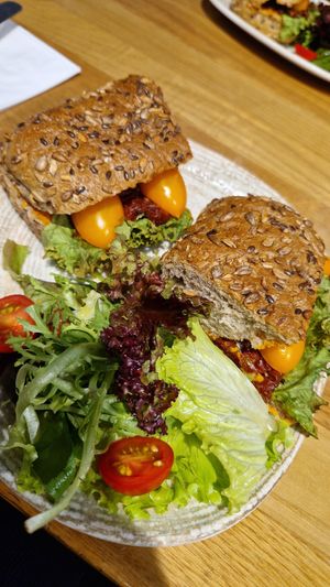 With sun dried tomato, lettuce, tomato and some red paste at Obicà Mozzarella Bar in Arnavutköy