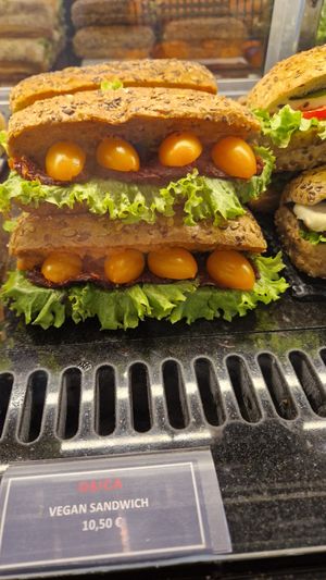 The vegan sandwich in the display at Obicà Mozzarella Bar in Arnavutköy
