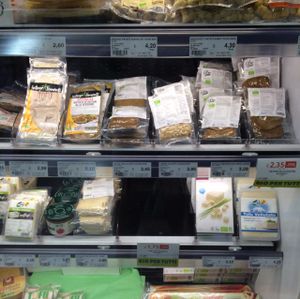 Varieties of tofu, seitan, gnocchi at NaturaSi in Catania